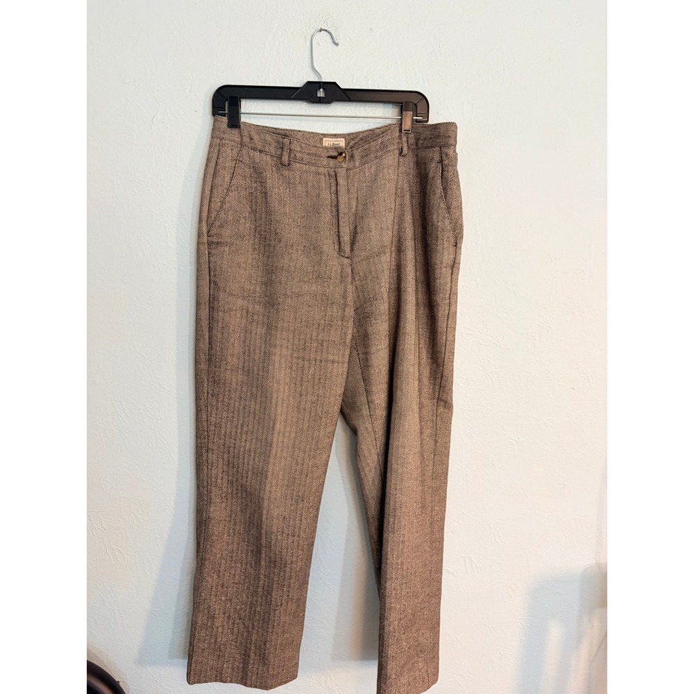 L.L.Bean Dress Pants 14 Brown Herringbone Cotton Academic Preppy Old Money Work